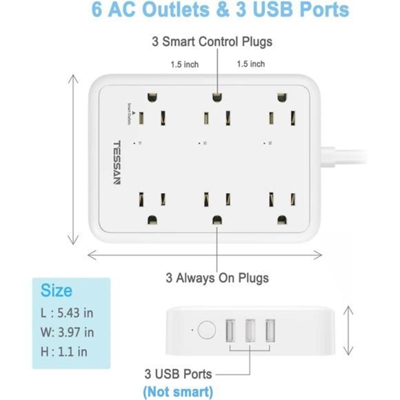 Smart Power Strip,WiFi Flat Plug Strip with 3 Smart Outlets & 3 USB Ports,6 Feet - Picture 4 of 6